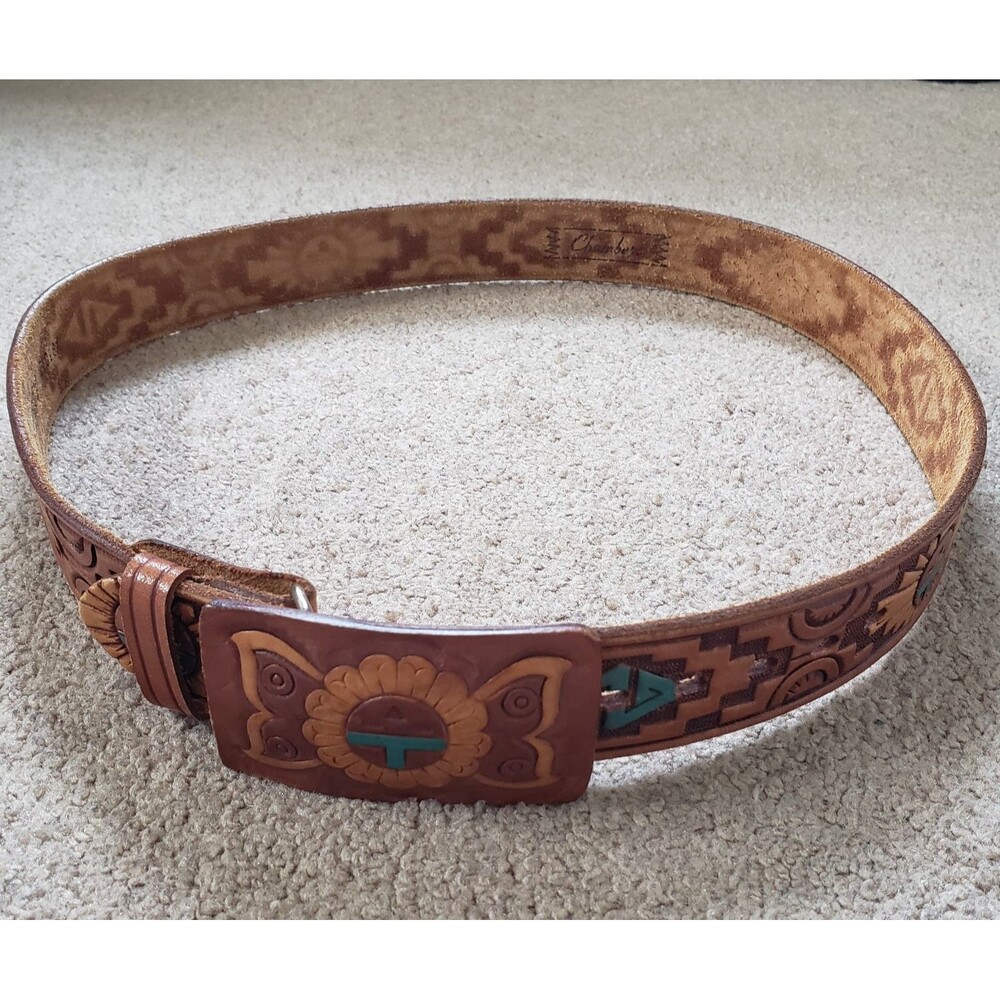 Vintage Chambers Phoenix Arizona Hand Painted And Tooled Leather Belt Size 36 - Picture 2 of 7